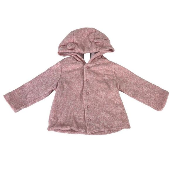 Baby Gap Girls Hooded Bear Button Down Reversible Sweater Pink Size 3-6 Months - Picture 1 of 7